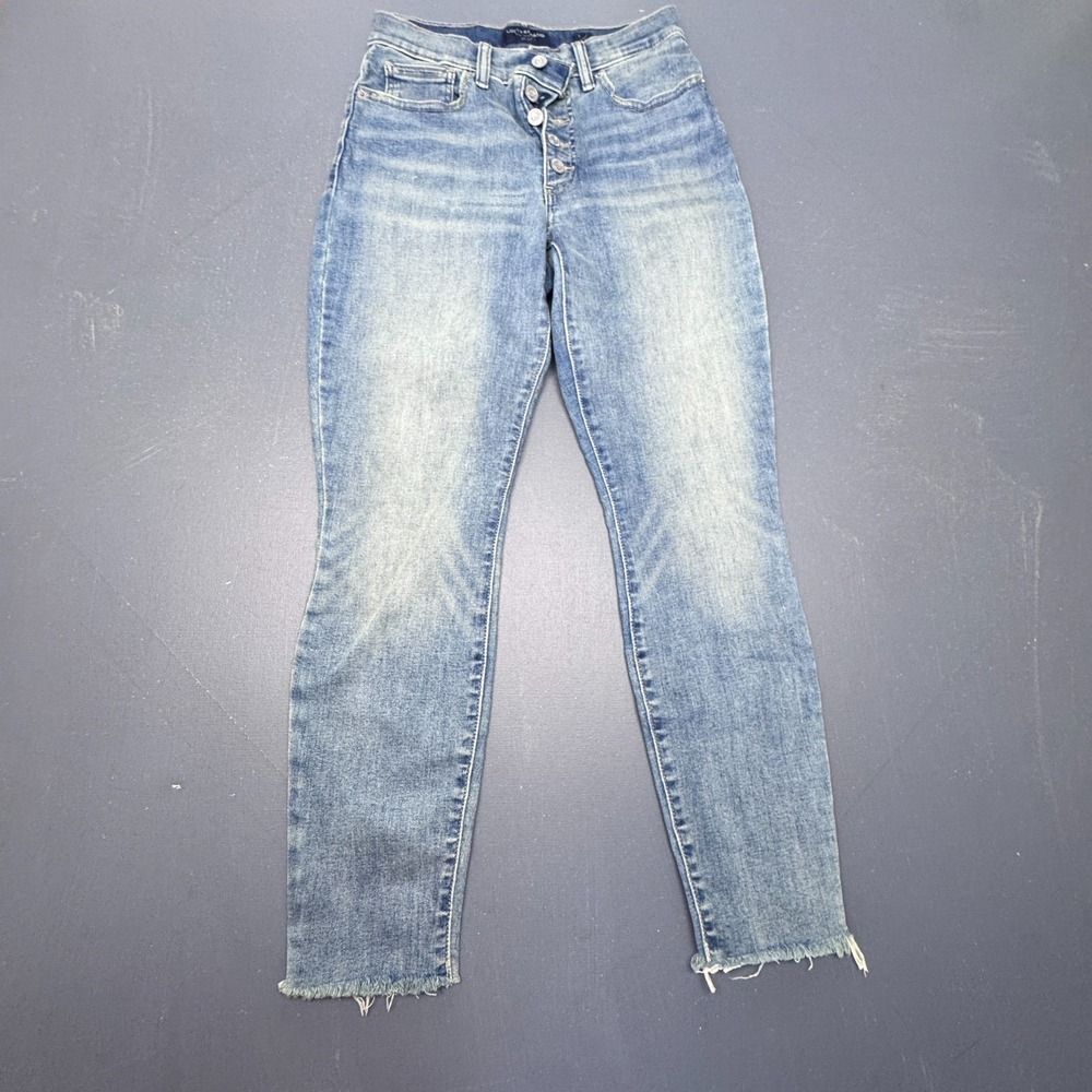 Lucky Brand High Rise Skinny Ankle Jeans Womens 6/28 Blue Raw Hem Button Fly Y2K